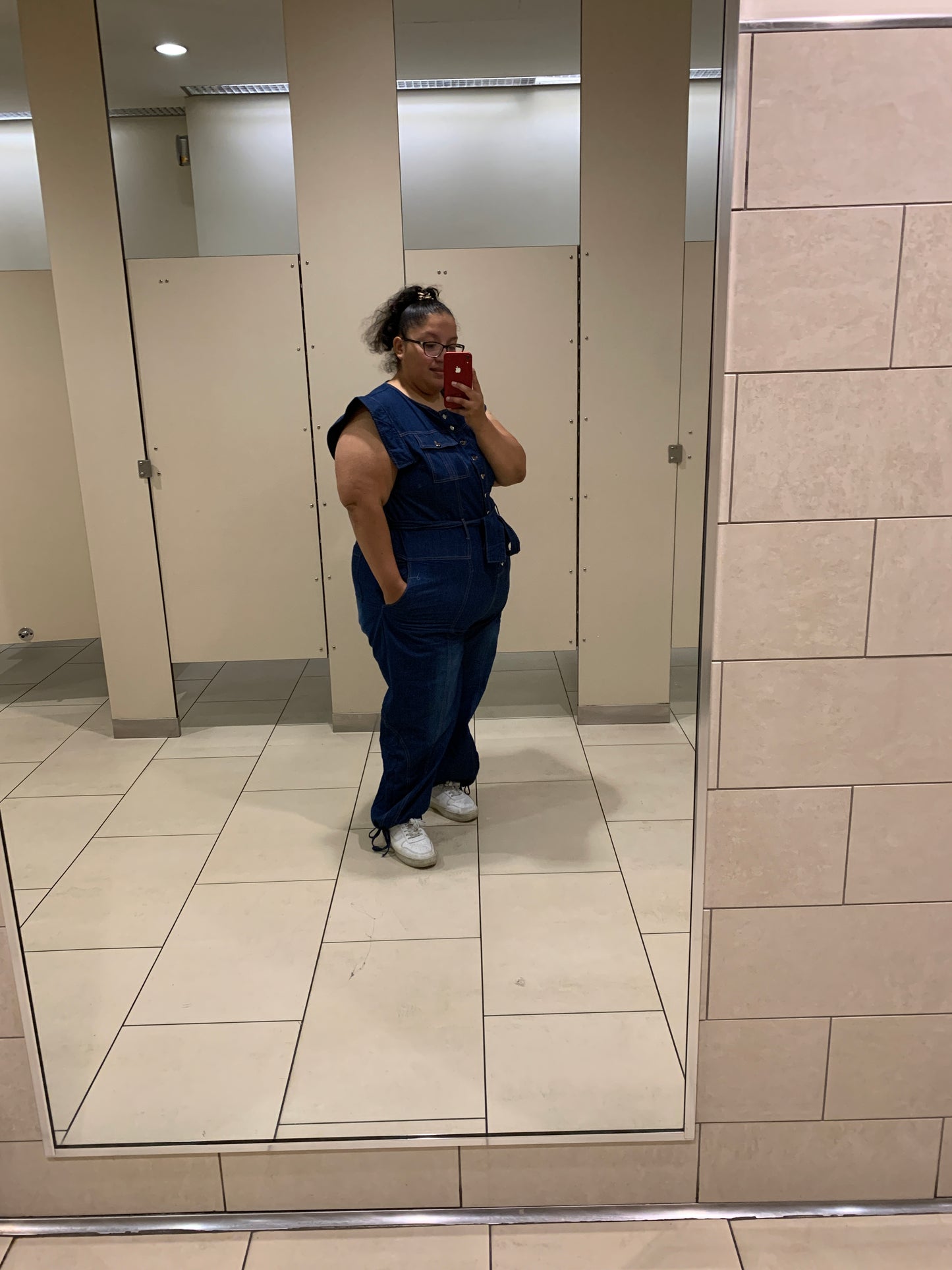 Sleeveless Denim Jumpsuit (Plus)