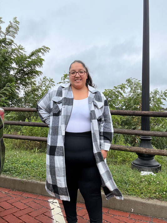 Long Plaid Shacket Button Down Thick Jacket Coat