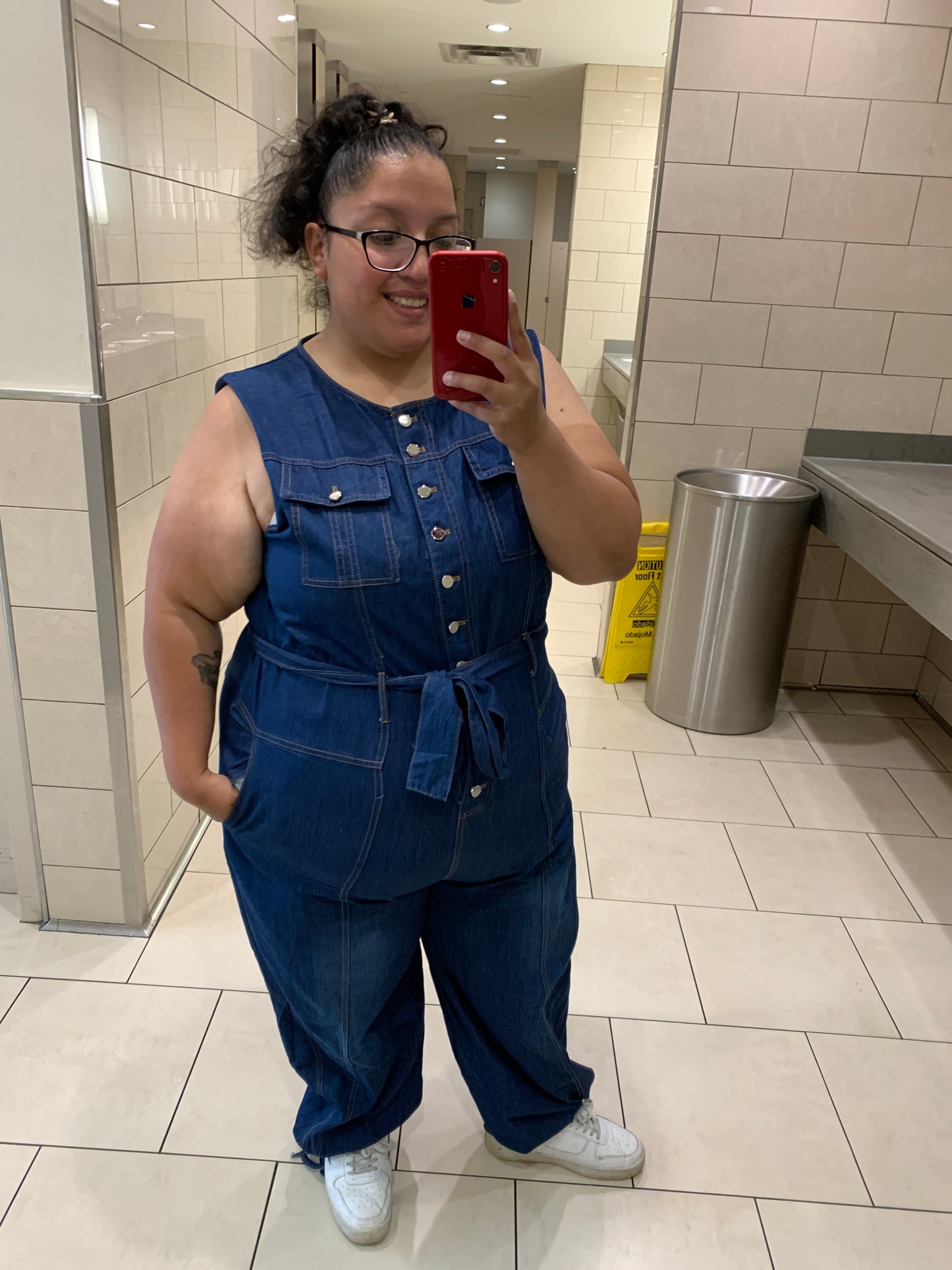 Sleeveless Denim Jumpsuit (Plus)