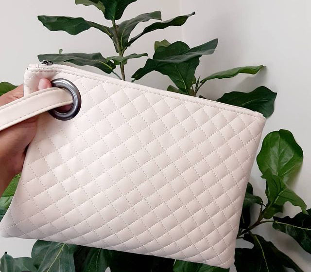 Quilted Alexa Oversized Clutch (Cream)