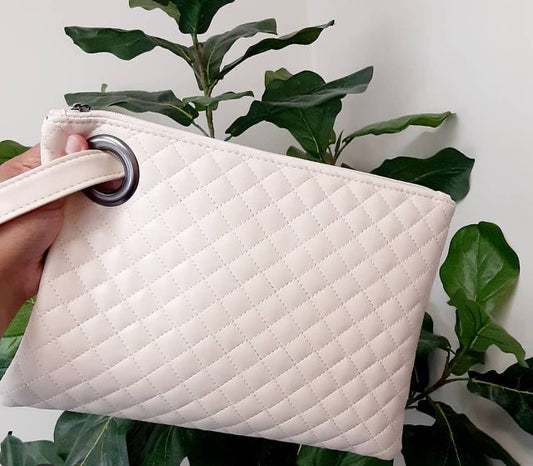 Quilted Alexa Oversized Clutch (Cream)