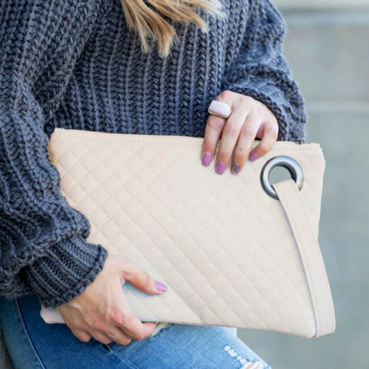 Quilted Alexa Oversized Clutch (Cream)