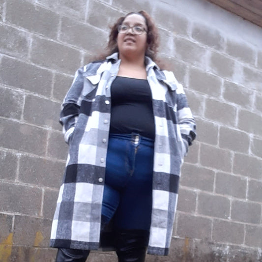 Long Plaid Shacket Button Down Thick Jacket Coat